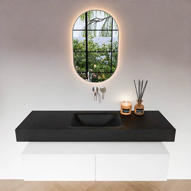 Badkamermeubel Alan Talc / Urban 140cm Onderkast met 2 lades - Vrijhangend wastafel Urban Zwart