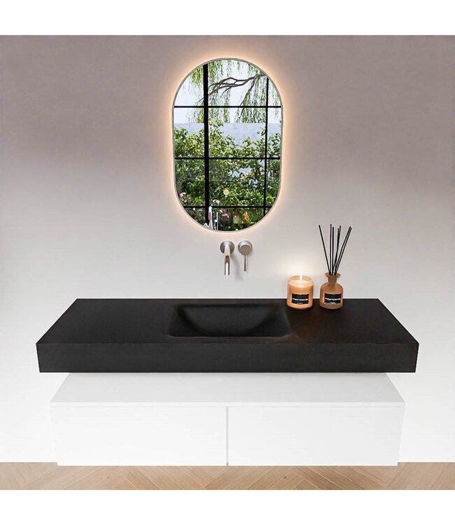 Badkamermeubel Alan Talc / Urban 140cm Onderkast met 2 lades - Vrijhangend wastafel Urban Zwart