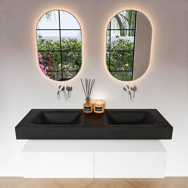 Badkamermeubel Alan Talc / Talc 140cm Onderkast met 2 lades - Vrijhangend wastafel Mat Wit