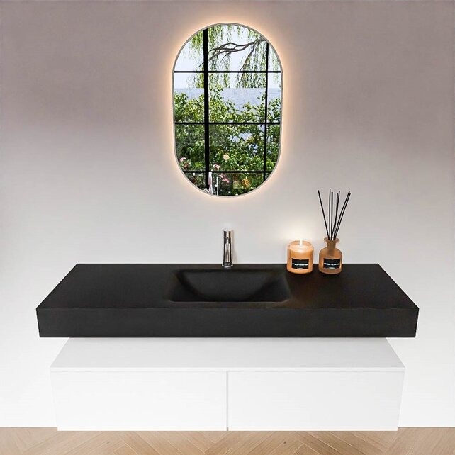 Badkamermeubel Alan Talc / Talc 140cm Onderkast met 2 lades - Vrijhangend wastafel Mat Wit