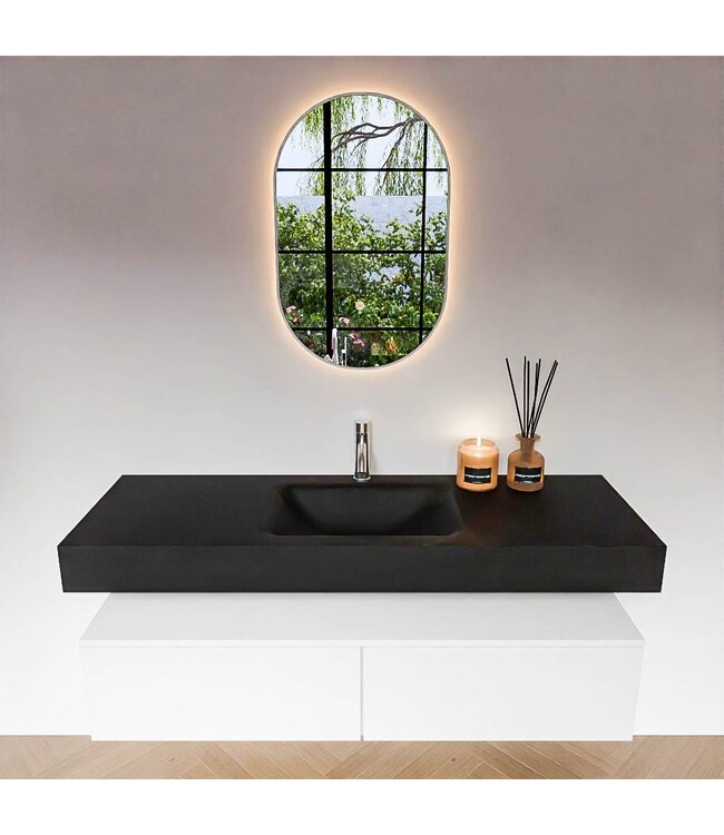 Badkamermeubel Alan Talc / Talc 140cm Onderkast met 2 lades - Vrijhangend wastafel Mat Wit