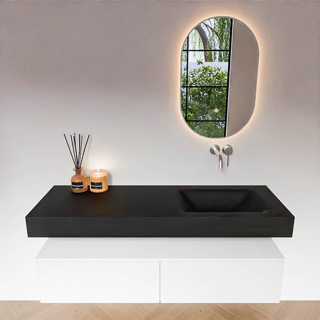 Badkamermeubel Alan Talc / Talc 140cm Onderkast met 2 lades - Vrijhangend wastafel Mat Wit