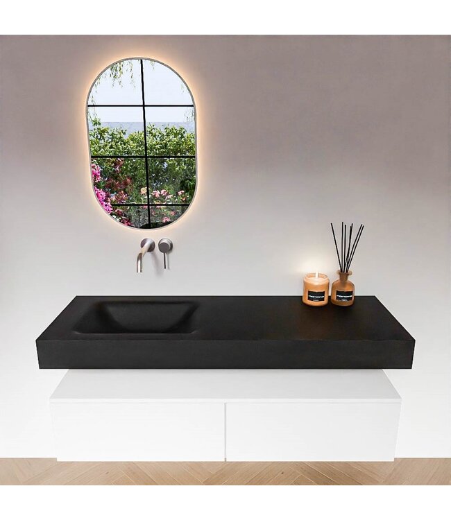 Badkamermeubel Alan Talc / Talc 140cm Onderkast met 2 lades - Vrijhangend wastafel Mat Wit