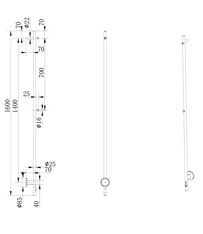 Elektrische Staaf Handdoekradiator Almi Chroom 24 Watt