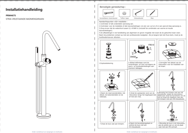 Badkraan Vrijstaand Stria Geborsteld Goud (PVD) met thermostaat