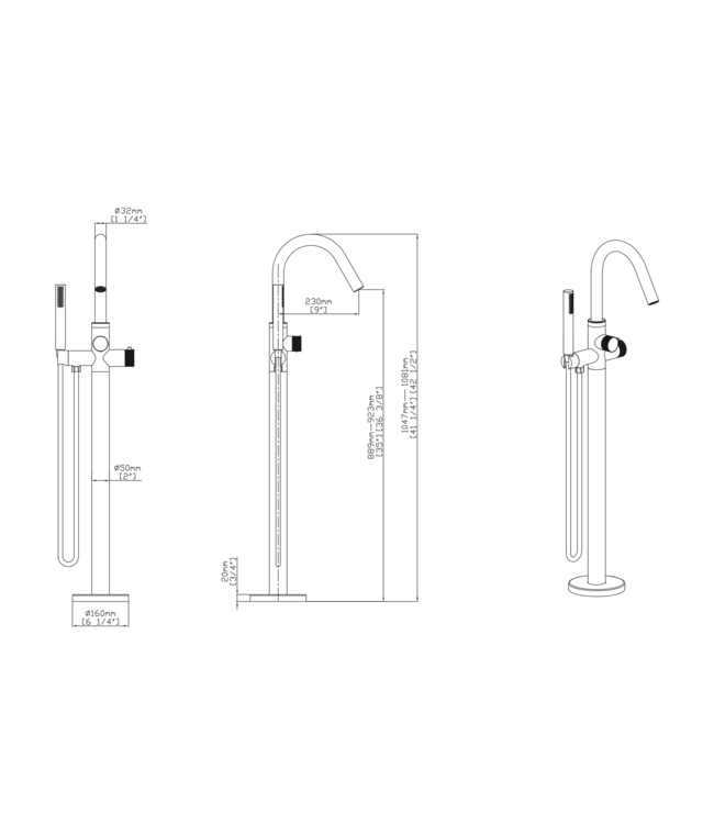Badkraan Vrijstaand Stria Geborsteld Goud (PVD) met thermostaat