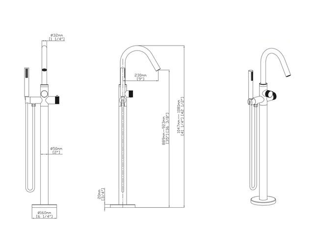 Badkraan Vrijstaand Stria Geborsteld RVS (PVD) met thermostaat