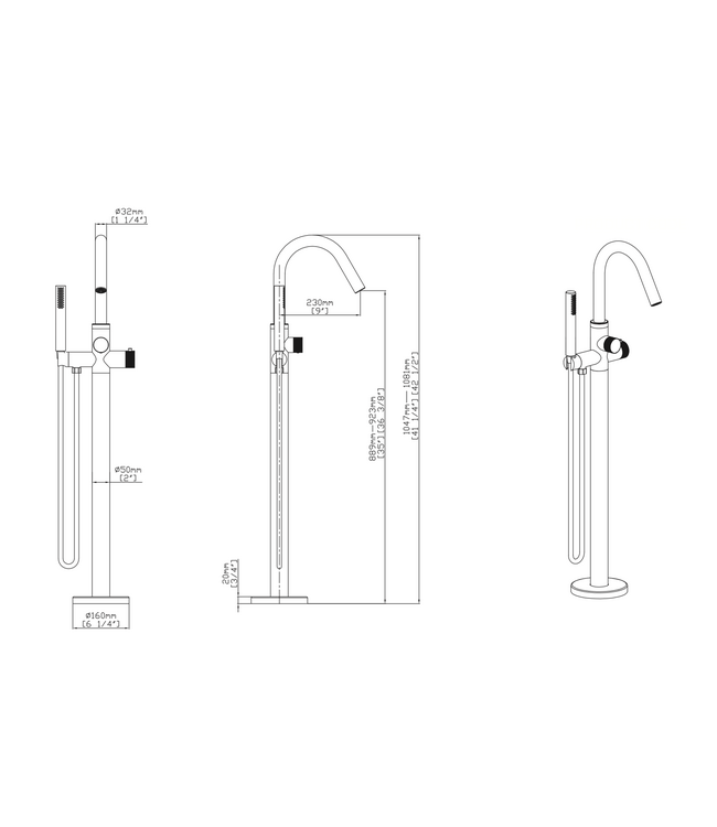 Badkraan Vrijstaand Stria Chroom met thermostaat