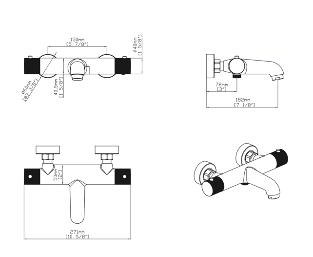 Badkraan Stria Chroom met thermostaat