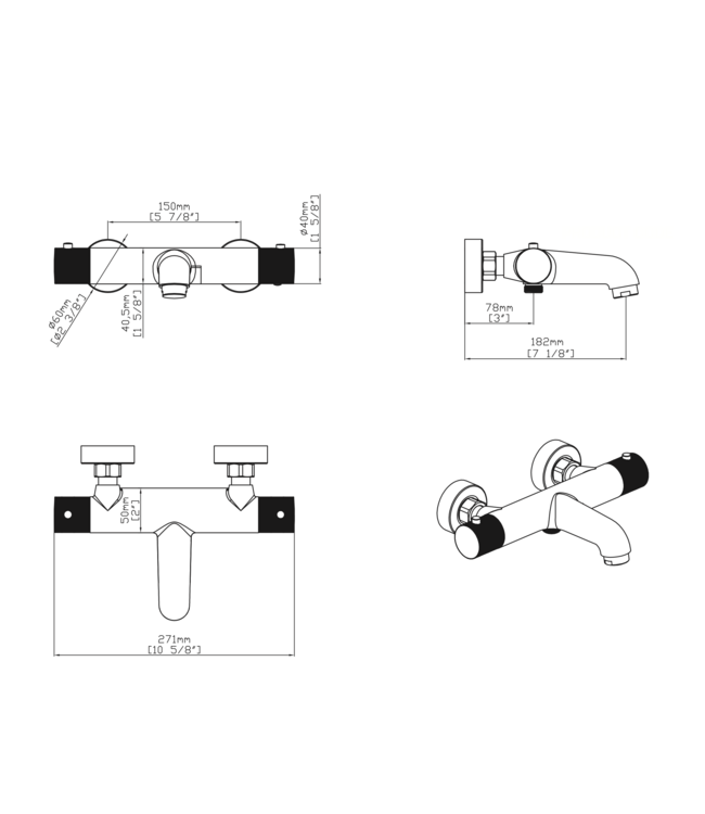 Badkraan Stria Chroom met thermostaat