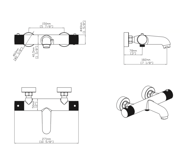 Badkraan Set Stria Mat Zwart ( PVD ) met thermostaat