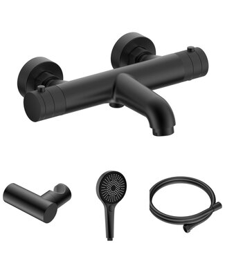 ALONI Badkraan Set Stria Mat Zwart ( PVD ) met thermostaat