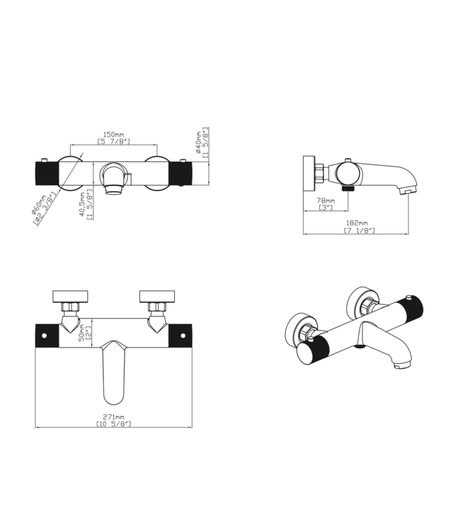 Badkraan Set Stria Geborsteld Goud ( PVD ) met thermostaat