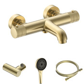 Badkraan Set Stria Geborsteld Goud ( PVD ) met thermostaat