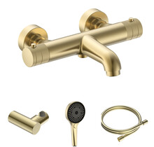 Badkraan Set Stria Geborsteld Goud ( PVD ) met thermostaat