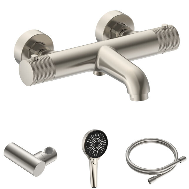 Badkraan Set Stria Geborsteld RVS met thermostaat