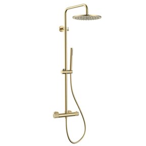 Regendoucheset Stria Geborsteld Goud (PVD) (Cool-touch) 30cm Regendouche met thermostaatkraan