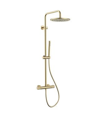 ALONI Regendoucheset Stria Geborsteld Goud (PVD) (Cool-touch) 30cm Regendouche met thermostaatkraan