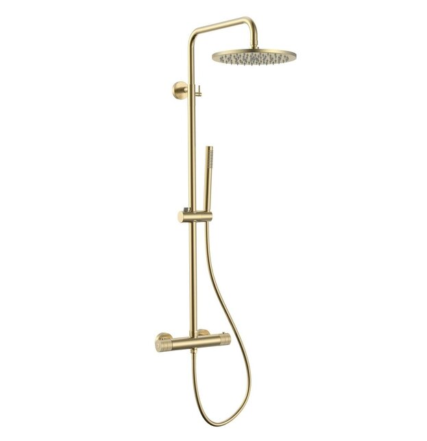 Regendoucheset Stria Geborsteld Goud (PVD) (Cool-touch) 30cm Regendouche met thermostaatkraan