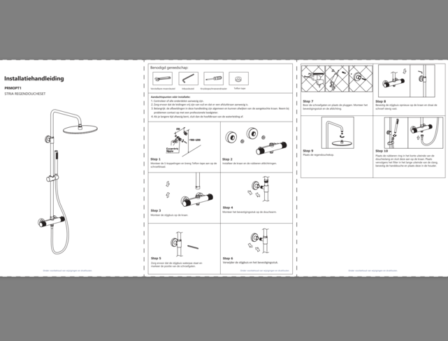 Regendoucheset Stria Mat Zwart (PVD) (Cool-touch) 30cm Regendouche met thermostaatkraan