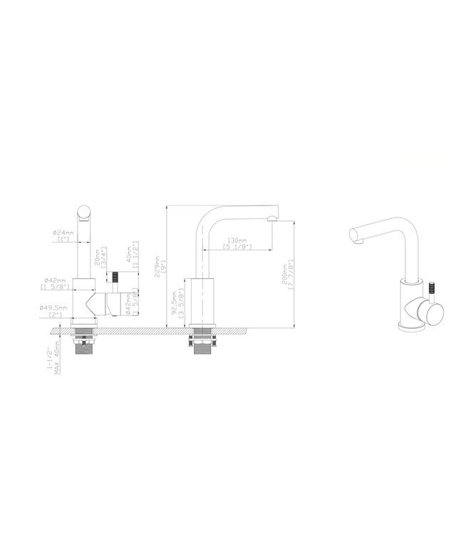 Wastafelkraan Stria Gunmetal PVD-gecoat Cold-start met draaibaar uitloop