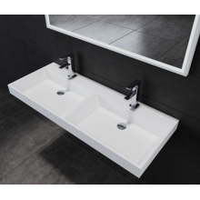 Wastafel Pearl 140x47x8 cm Solid Surface met dubbele wasbak met twee kraangaten overloop