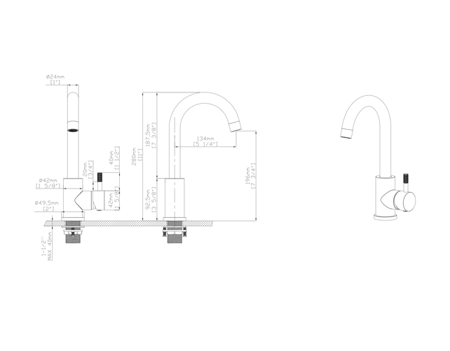 Wastafelkraan Stria Cold-start Geborsteld RVS Gebogen met draaibaar uitloop
