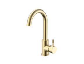 Wastafelkraan Stria Cold-start Geborsteld Goud PVD-Gecoat Gebogen met draaibaar uitloop