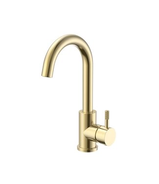 ALONI Wastafelkraan Stria Cold-start Geborsteld Goud PVD-Gecoat Gebogen met draaibaar uitloop