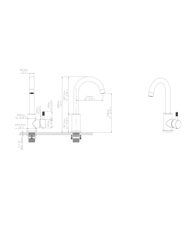 Wastafelkraan Stria Cold-start Gunmetal PVD-Gecoat Gebogen met draaibaar uitloop