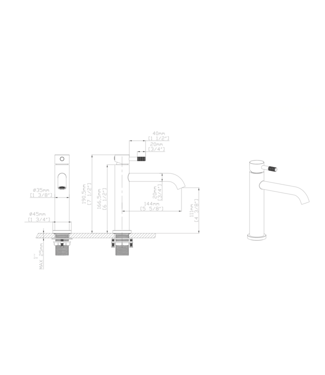 Wastafelkraan Stria Laag Gunmetal PVD-gecoat Cold-start