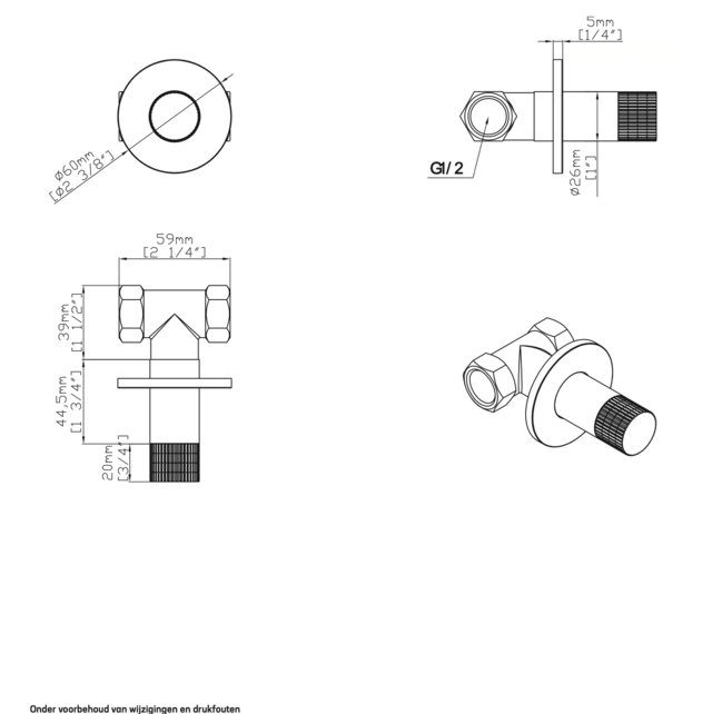 Bidetkraan Stria Gunmetal - PVD-Gecoat - Inbouw stopkraan voor toilet met bidet