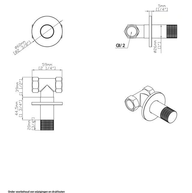 Bidetkraan Stria Mat Zwart - PVD-Gecoat - Inbouw stopkraan voor toilet met bidet