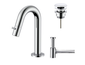 Fonteinkraan set Stria Lux Chroom Toiletkraan + Sifon + Clickwaste