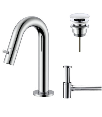 ALONI Fonteinkraan set Stria Lux Chroom Toiletkraan + Sifon + Clickwaste