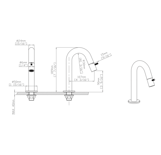 Fonteinkraan set Stria Lux Geborsteld RVS Toiletkraan + Sifon + Clickwaste