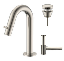 Fonteinkraan set Stria Lux Geborsteld RVS Toiletkraan + Sifon + Clickwaste