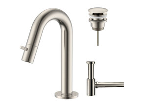 Fonteinkraan set Stria Lux Geborsteld RVS Toiletkraan + Sifon + Clickwaste