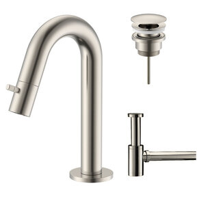 Fonteinkraan set Stria Lux Geborsteld RVS Toiletkraan + Sifon + Clickwaste