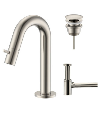 ALONI Fonteinkraan set Stria Lux Geborsteld RVS Toiletkraan + Sifon + Clickwaste