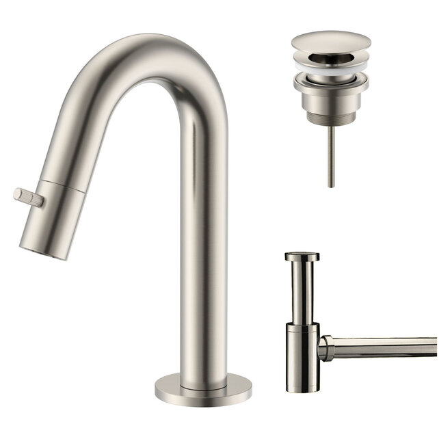 Fonteinkraan set Stria Lux Geborsteld RVS Toiletkraan + Sifon + Clickwaste