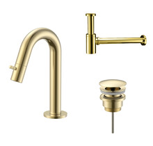 Fonteinkraan set Stria Lux Geborsteld Goud (PVD) Toiletkraan + Sifon + Clickwaste