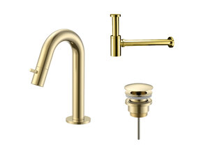 Fonteinkraan set Stria Lux Geborsteld Goud (PVD) Toiletkraan + Sifon + Clickwaste