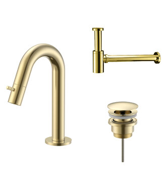 ALONI Fonteinkraan set Stria Lux Geborsteld Goud (PVD) Toiletkraan + Sifon + Clickwaste