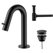 Fonteinkraan set Stria Lux Mat Zwart (PVD) Toiletkraan + Sifon + Clickwaste