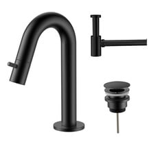 Fonteinkraan set Stria Lux Mat Zwart (PVD) Toiletkraan + Sifon + Clickwaste