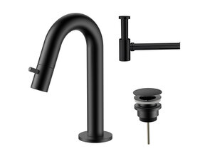 Fonteinkraan set Stria Lux Mat Zwart (PVD) Toiletkraan + Sifon + Clickwaste