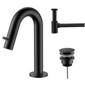 Fonteinkraan set Stria Lux Mat Zwart (PVD) Toiletkraan + Sifon + Clickwaste