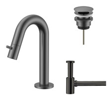 Fonteinkraan set Stria Lux Gunmetal (PVD) Toiletkraan + Sifon + Clickwaste