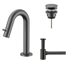 Fonteinkraan set Stria Lux Gunmetal (PVD) Toiletkraan + Sifon + Clickwaste